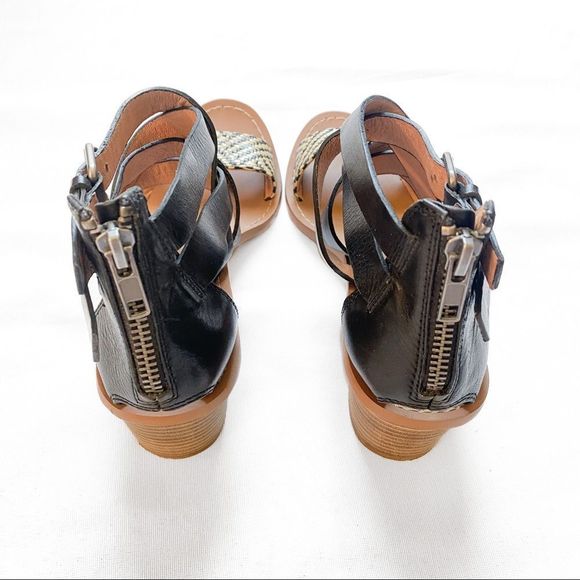 Madewell Lora Chunky Block Stacked Heel Sandasl Leather Tribal Raffia Strappy - Picture 7 of 8